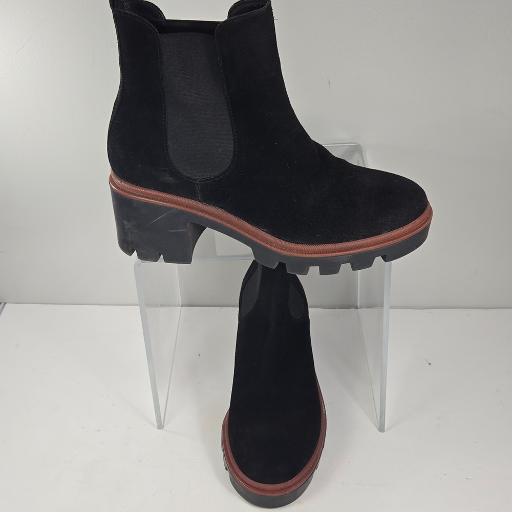 Antonio‎ de Faria Black Suede Lug Sole Chelsea Boots Made in Portugal Womens 7.5